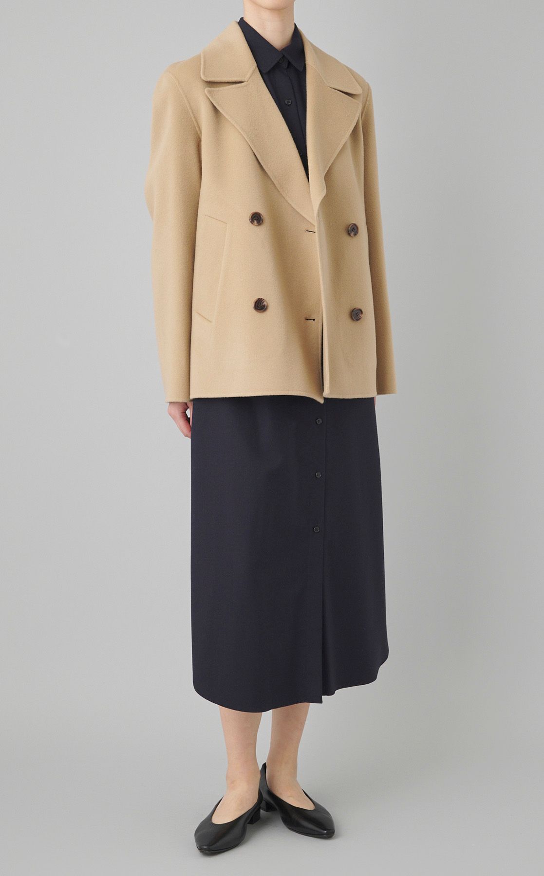 【値下】Theory ブラック ピーコート ウール　カシミア　S Theory｜ウールカシミアピーコート