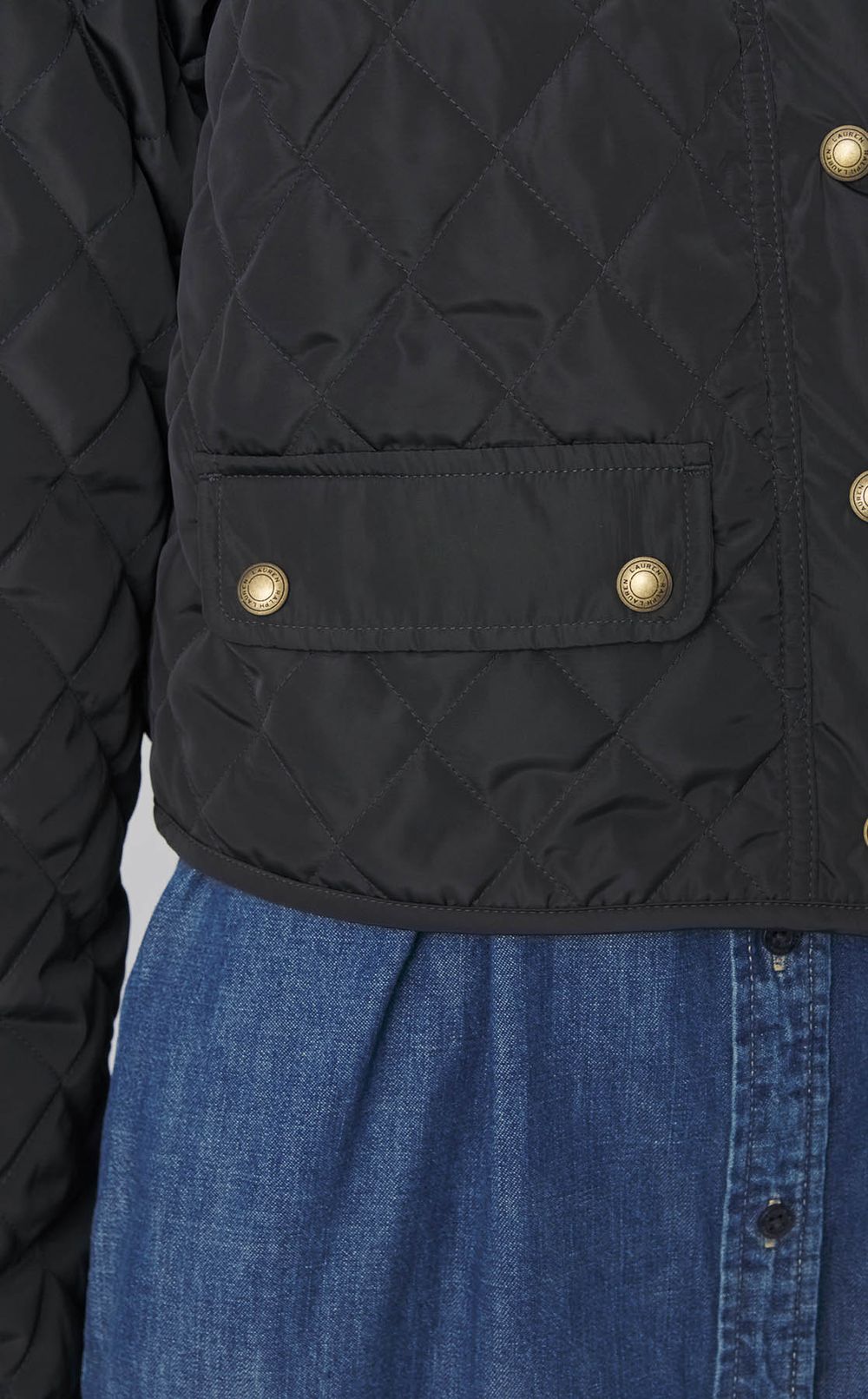 中綿キルティングノーカラーブルゾン