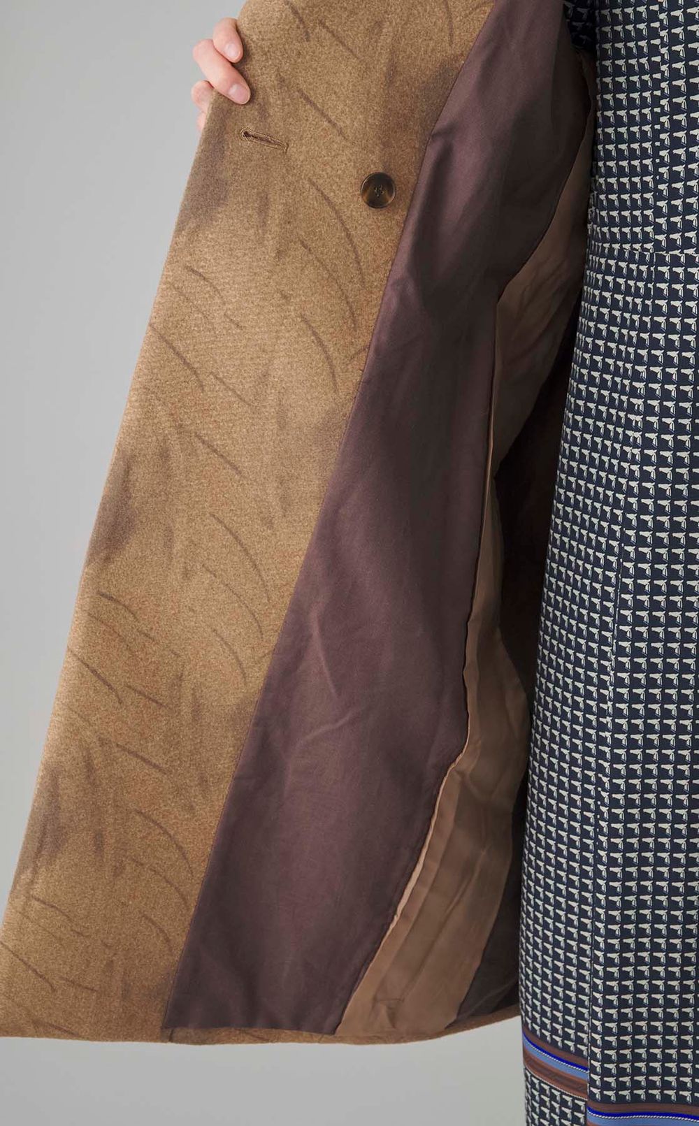 プリントウールロングコート