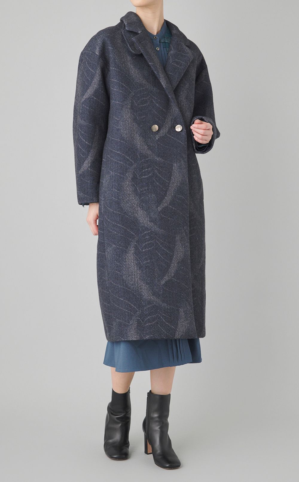 プリントウールロングコート