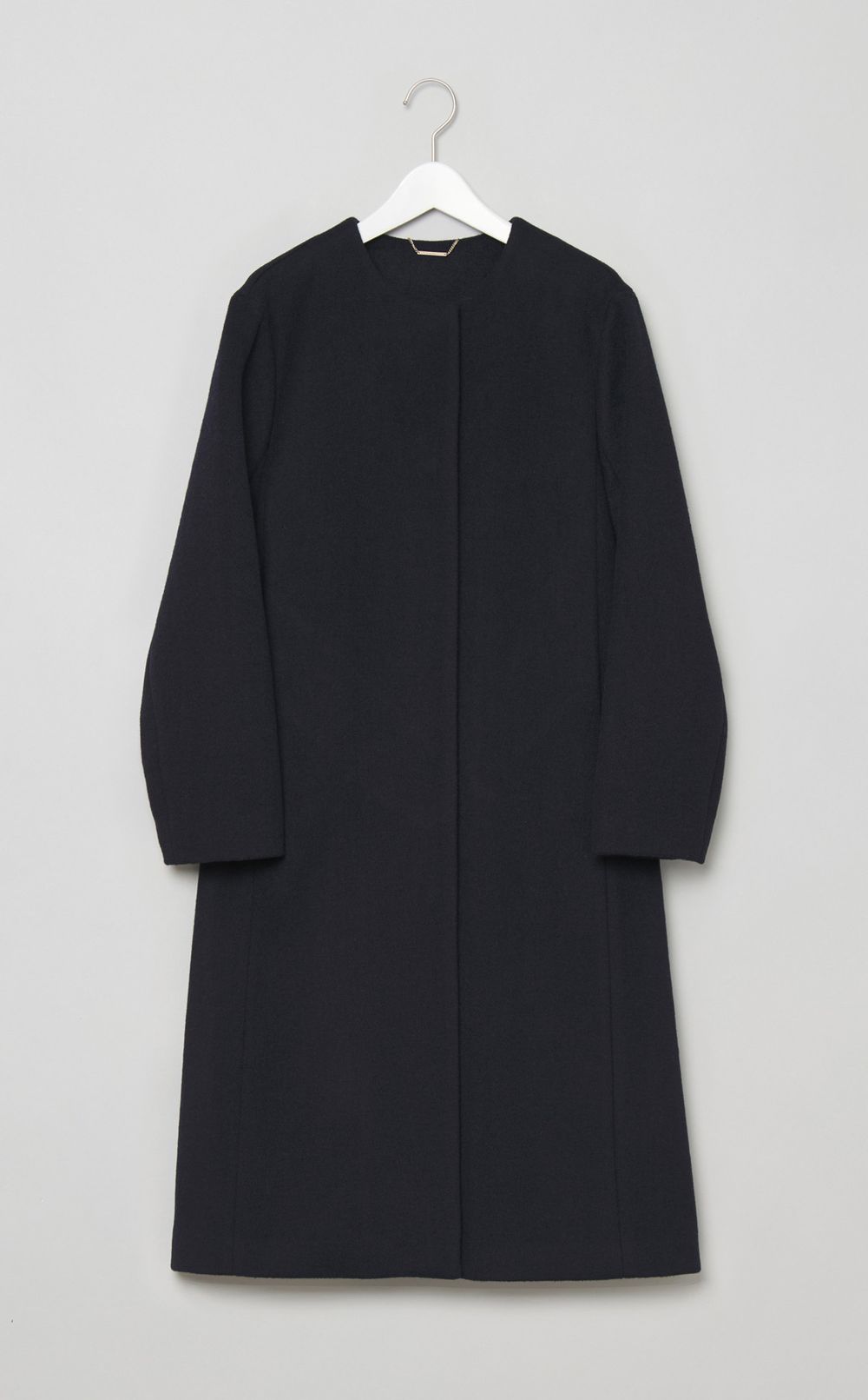 カシミヤ混ノーカラーコート