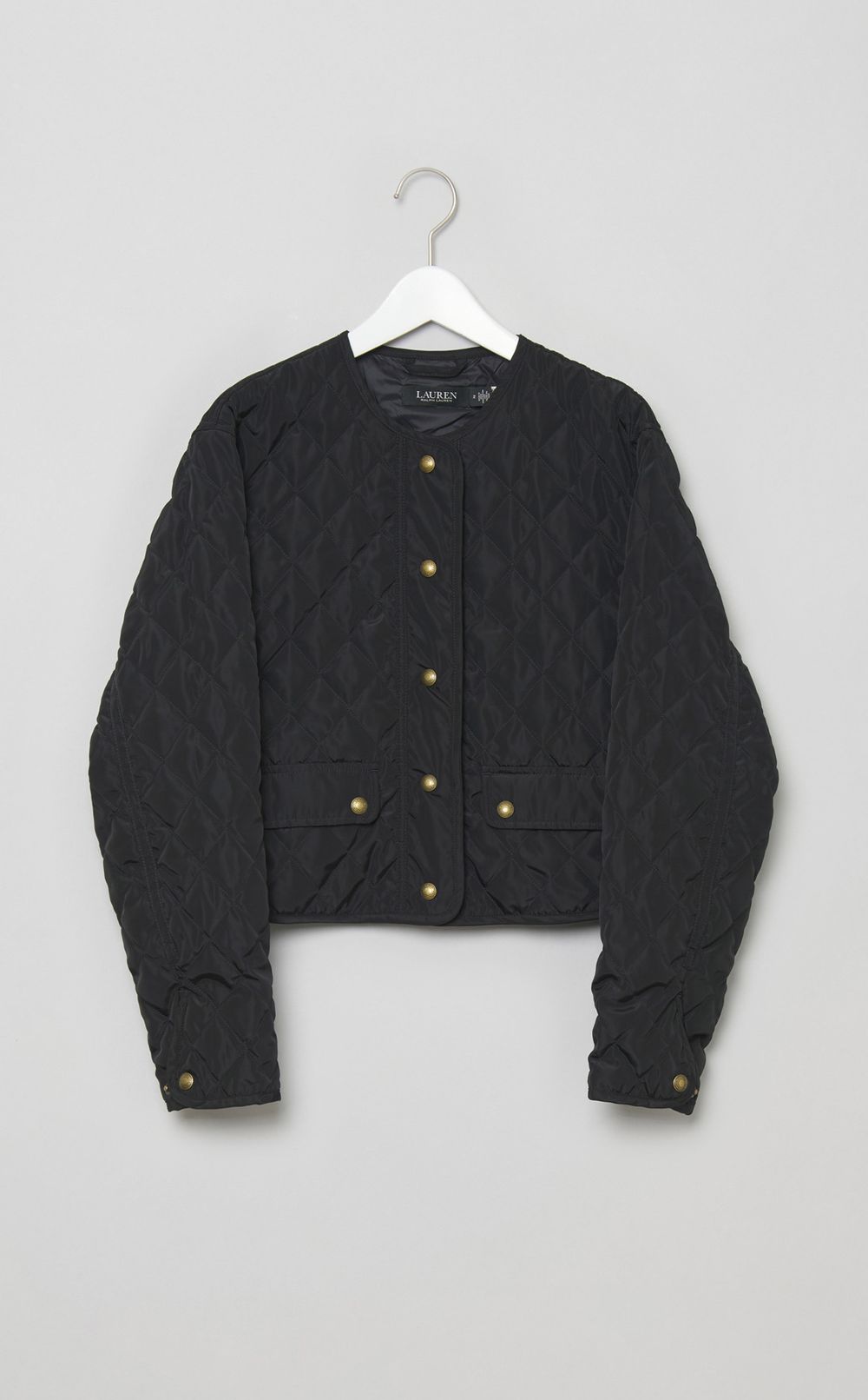 中綿キルティングノーカラーブルゾン