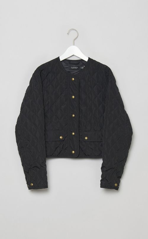 中綿キルティングノーカラーブルゾン