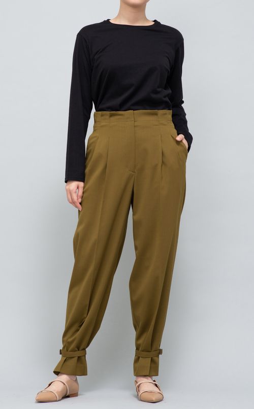 ウール混ストレッチ裾絞りパンツ