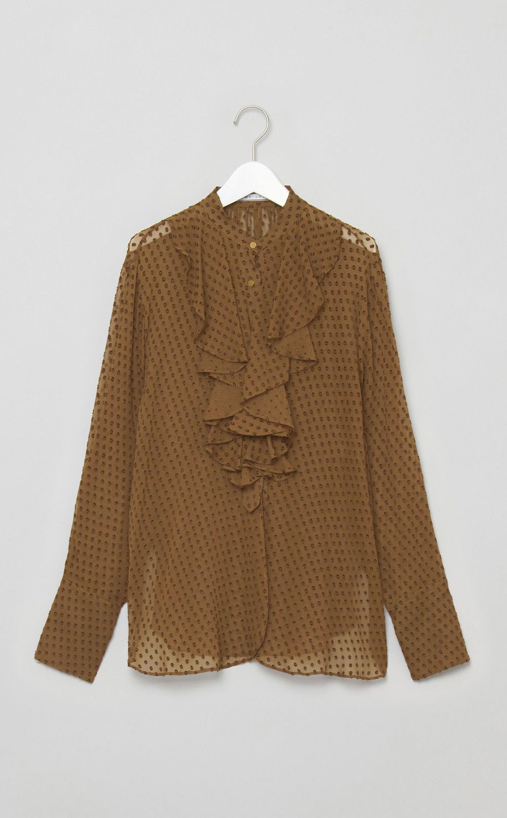 シルク混ドットラッフルブラウス