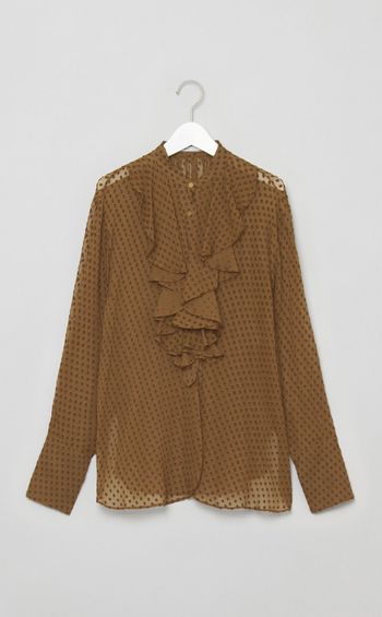 シルク混ドットラッフルブラウス