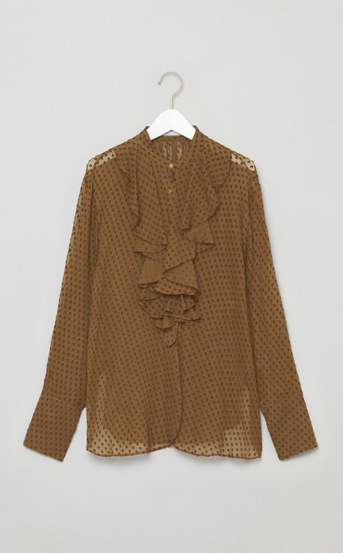 シルク混ドットラッフルブラウス