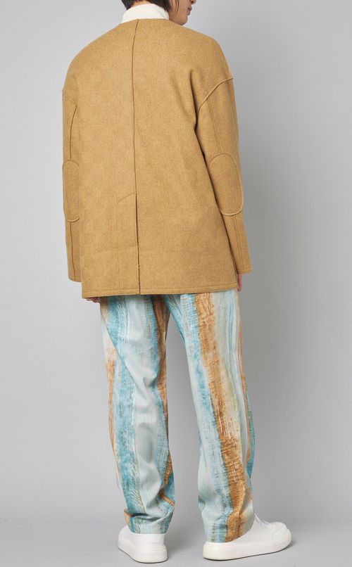 ノーカラーニットジャケット