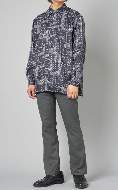 プリントジャガードスクエアヘムシャツ