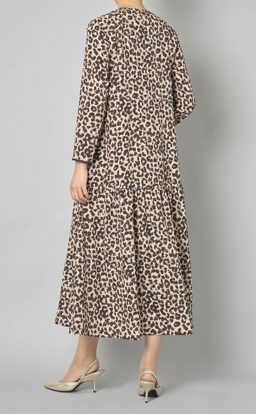 レオパードプリントギャザーワンピース