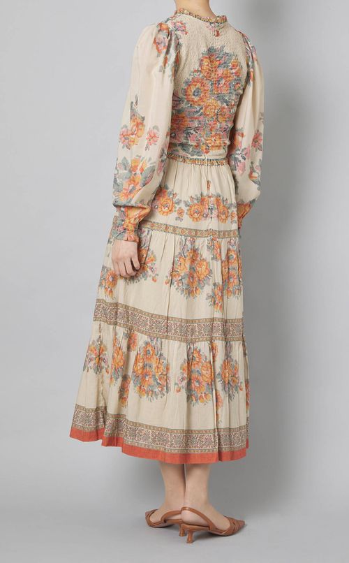 フラワープリントスモックワンピース