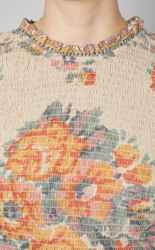 フラワープリントスモックワンピース