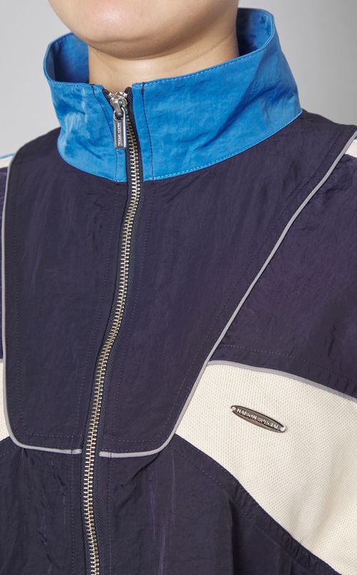 カラーブロッキングロングコート