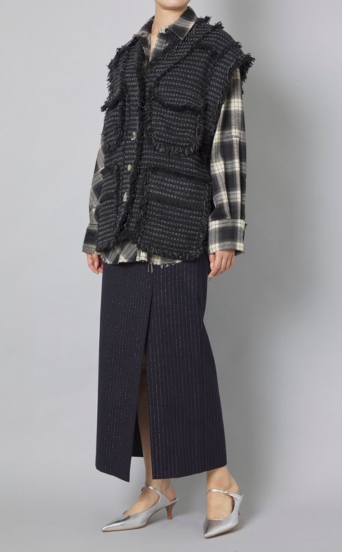 ウールストライプマキシタイトスカート