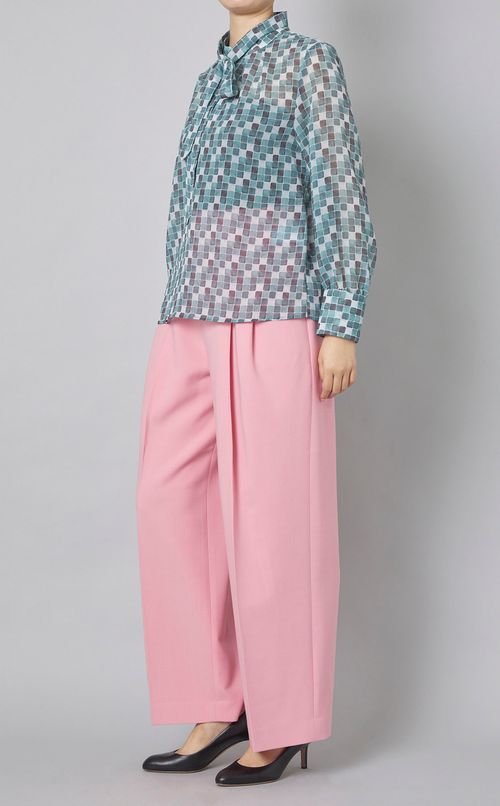 ウール混ストレッチタックワイドパンツ