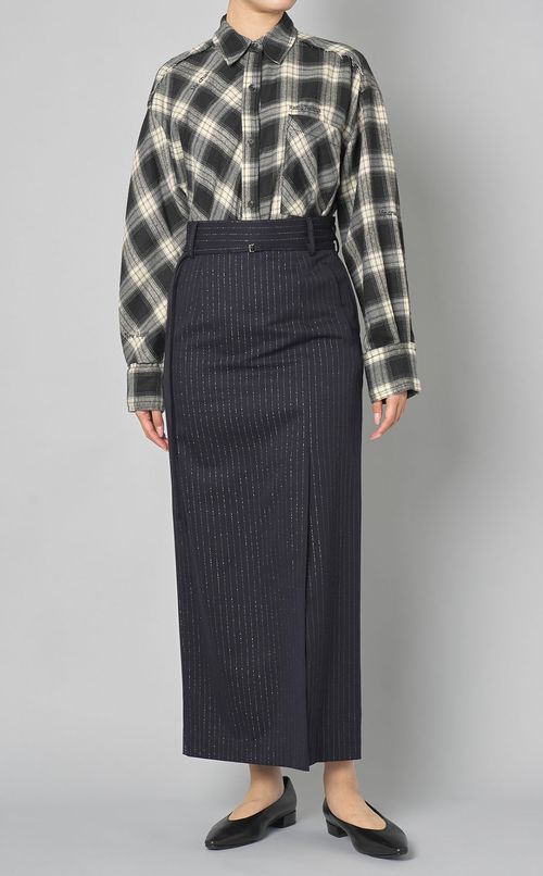 ウールストライプマキシタイトスカート