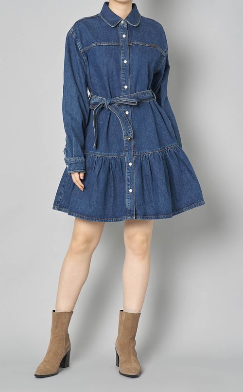 ウォッシュドデニムベルテッドワンピース