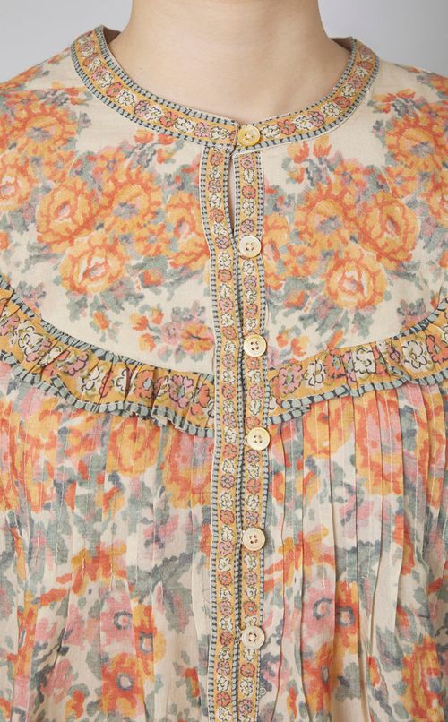 フラワープリントタックブラウス