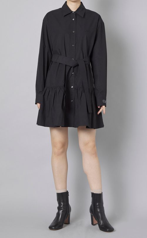 コットンベルテッドシャツワンピース