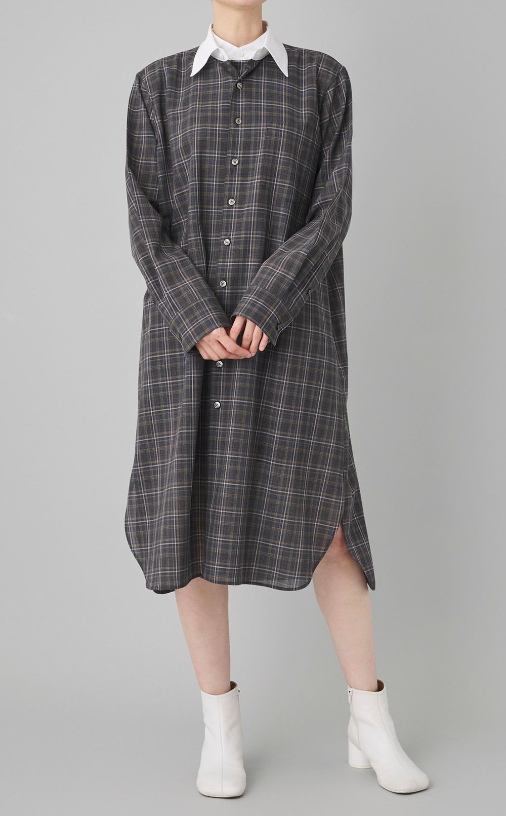 ダブルフロン卜シアーチェックワンピース