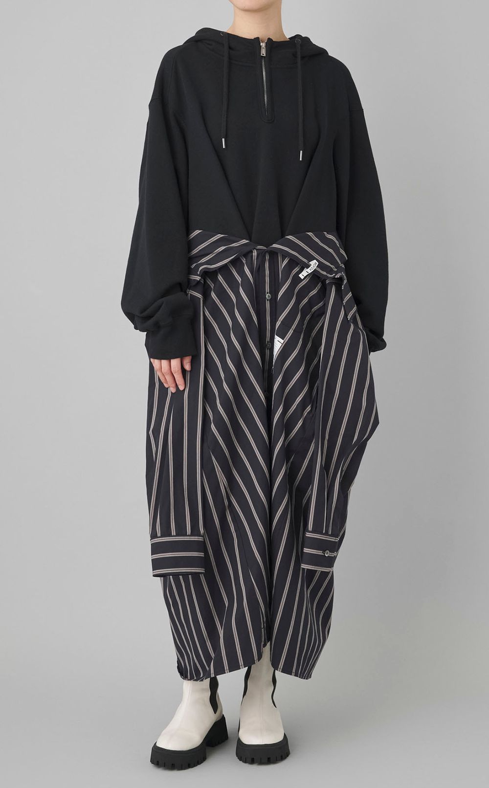 シャツコンビフーディワンピース