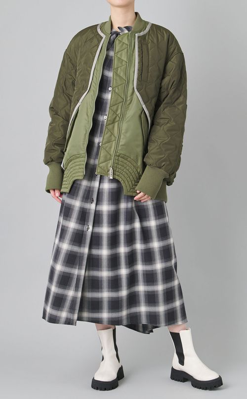 オンブレチェックビッグカラーワンピース