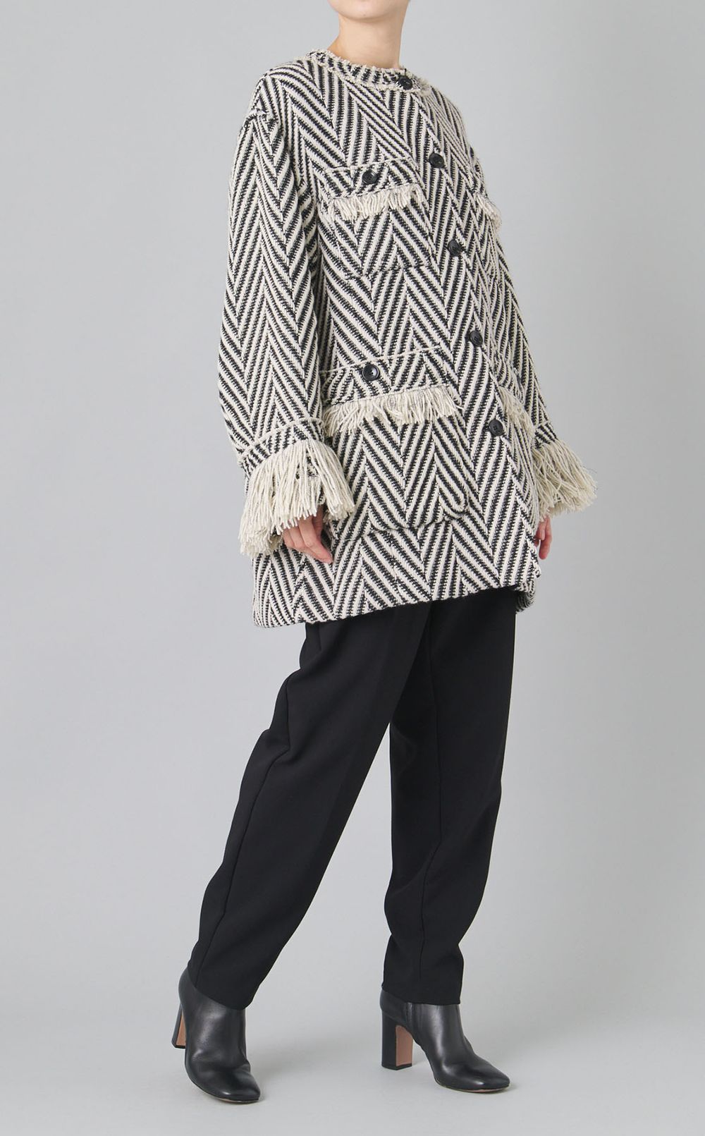 フリンジツイードノーカラーコート