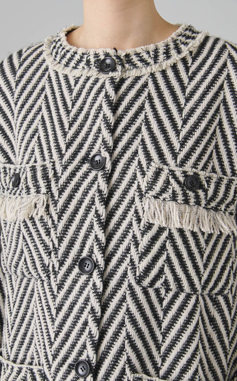 フリンジツイードノーカラーコート