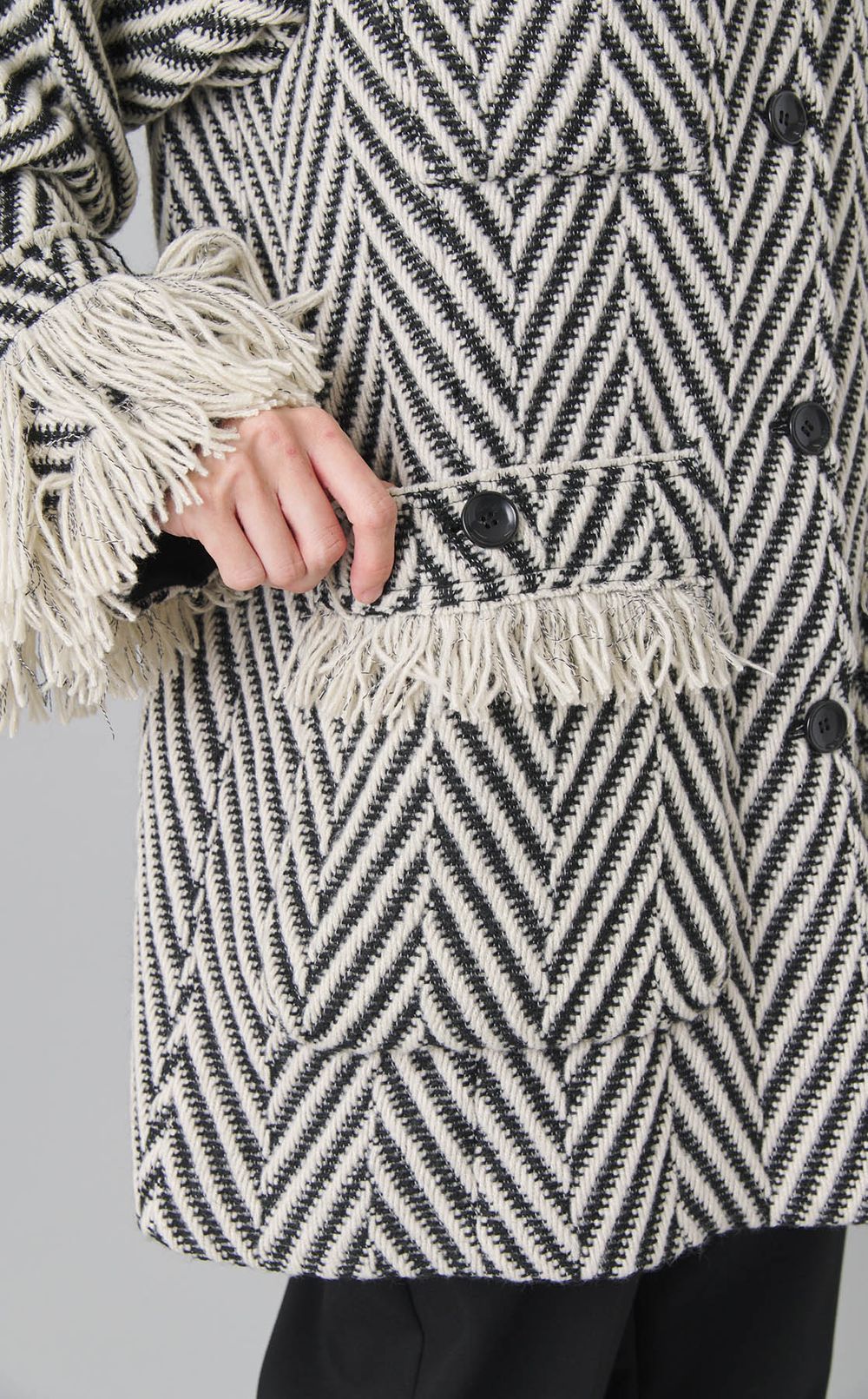 フリンジツイードノーカラーコート