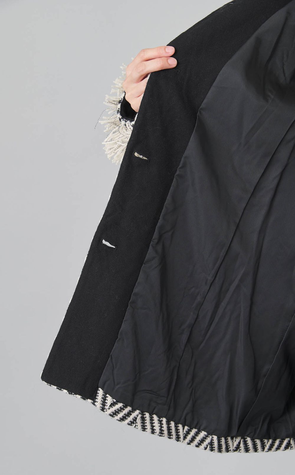 フリンジツイードノーカラーコート