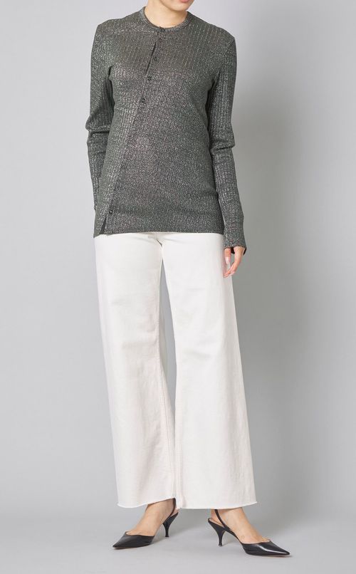 クルーネックラメリブスナップカーディガン