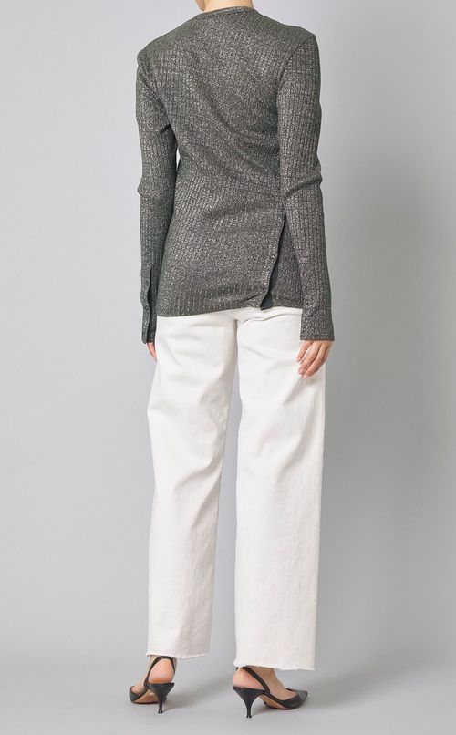 クルーネックラメリブスナップカーディガン