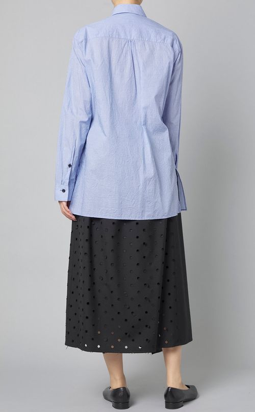 シワ加工フリルストライプシャツ