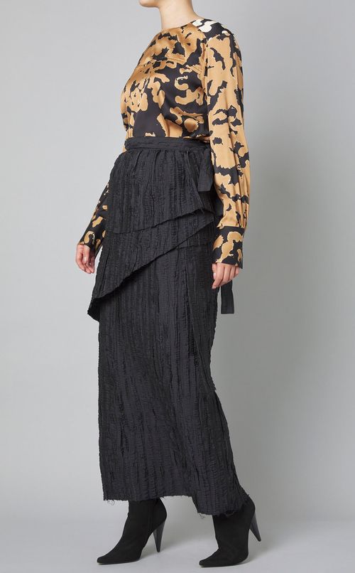 プリント切替クルーネックブラウス