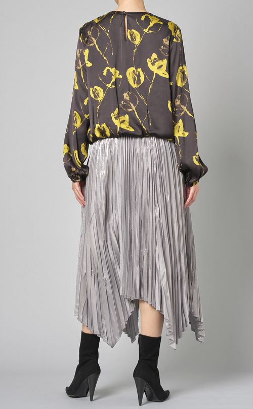 フラワープリントフロントギャザーブラウス