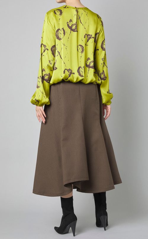 フラワープリントフロントギャザーブラウス