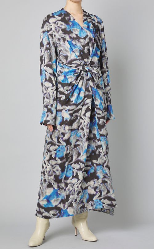 ノットディテールプリントロングドレス