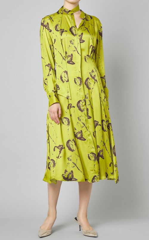 フラワープリントバンドカラーワンピース