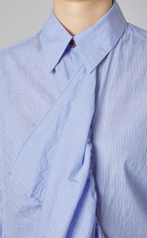 シワ加工フリルストライプシャツ