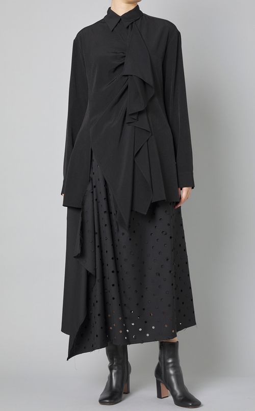 ギャバドットパンチングミディスカート