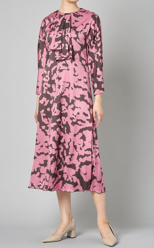 プリントネックタイワンピース