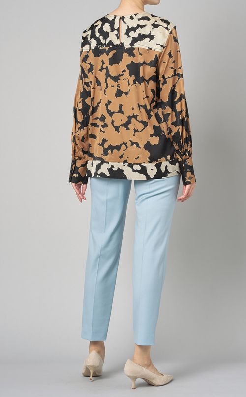 プリント切替クルーネックブラウス