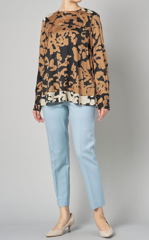 プリント切替クルーネックブラウス