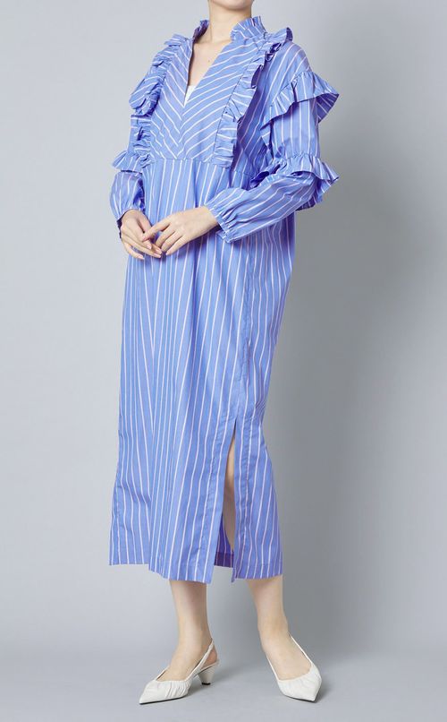 コットンストライプフリルワンピース