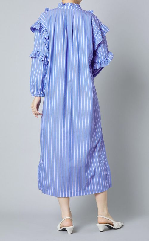 コットンストライプフリルワンピース