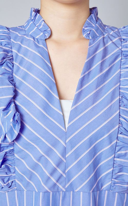 コットンストライプフリルワンピース