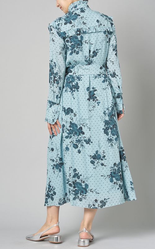 ラッフルディテールプリントワンピース