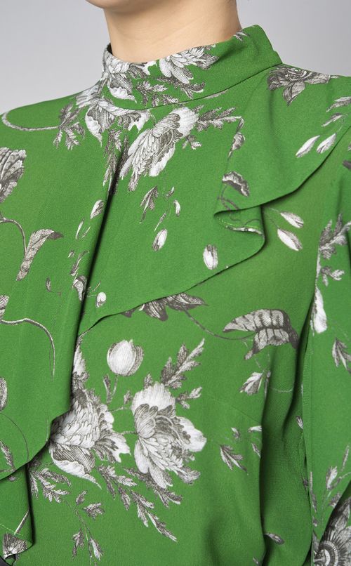 ラッフルディテールプリントブラウス