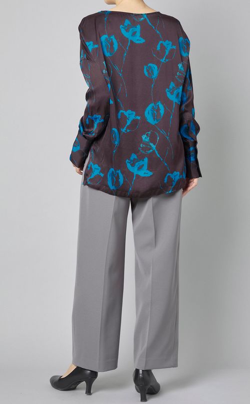 フラワープリントボートネックブラウス