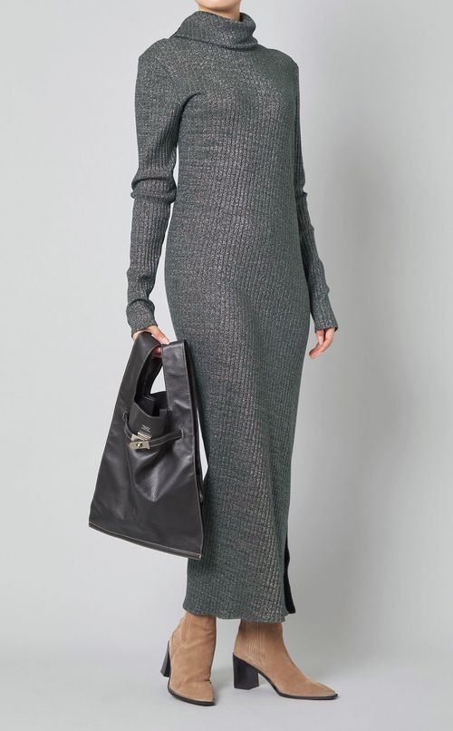 ハイネックラメリブロングワンピース